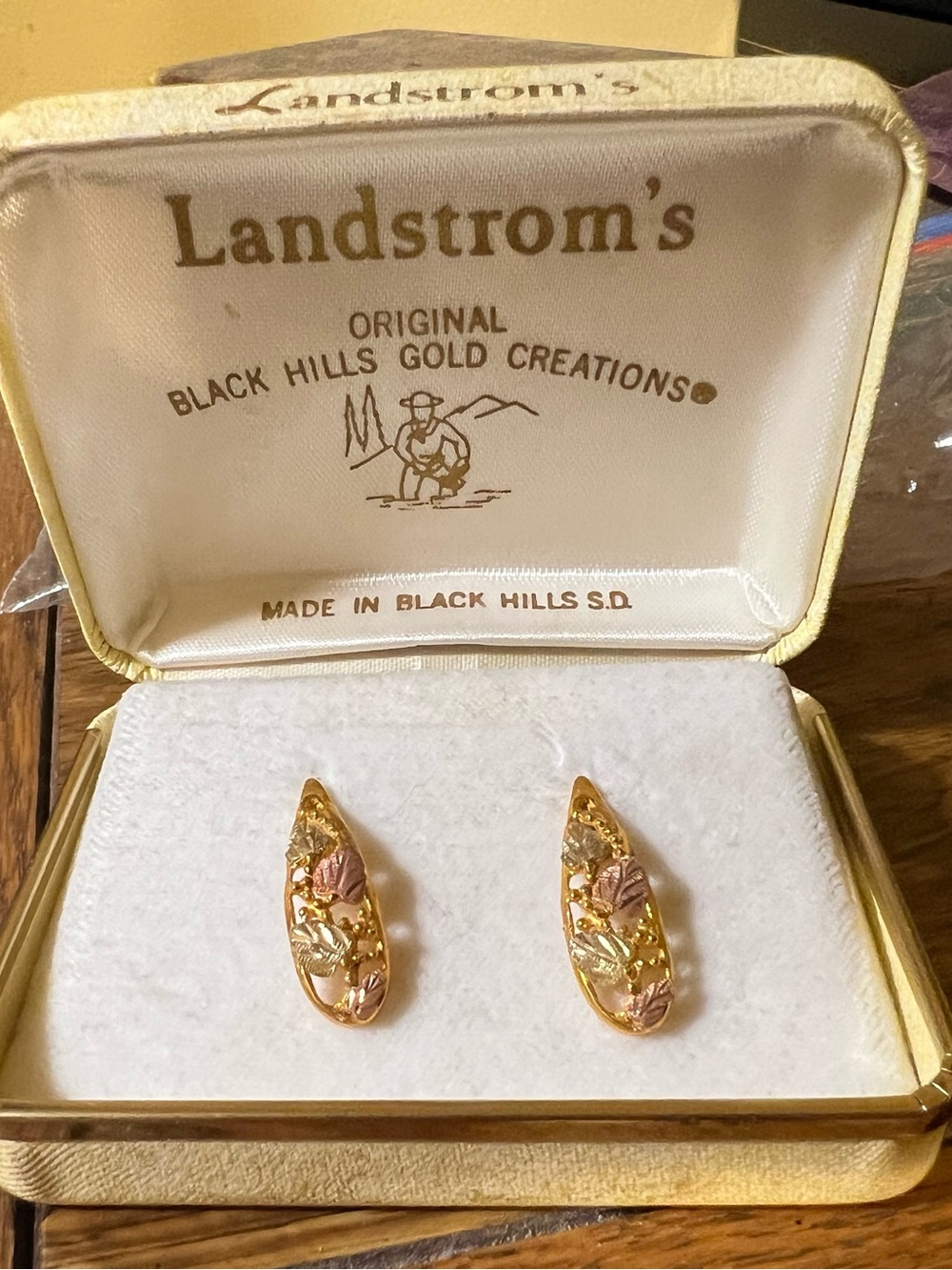 Black Hills Gold Pink & Gold Leaf Earrings